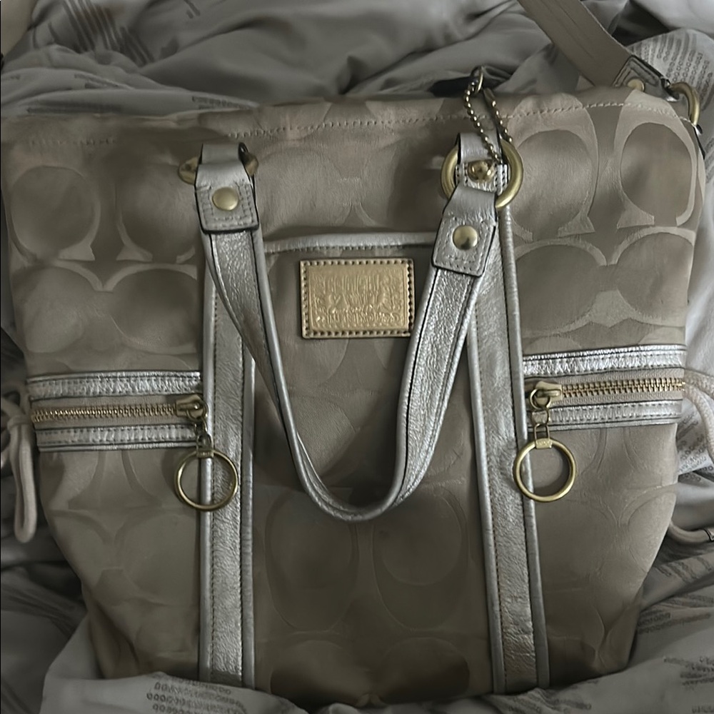 Coach Cream and Silver Tote Bag with Signature Style